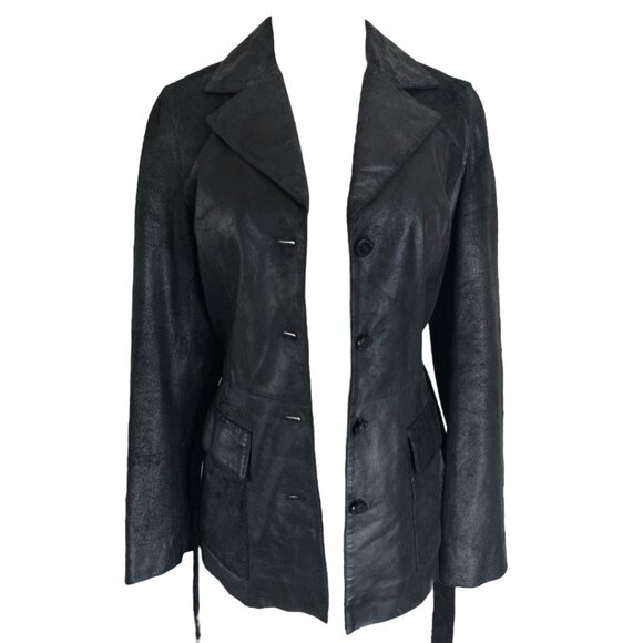 Burberry Leather Belted Jacket Black Leather BURBERRY London Coat Size S - 38 - Picture 3 of 16